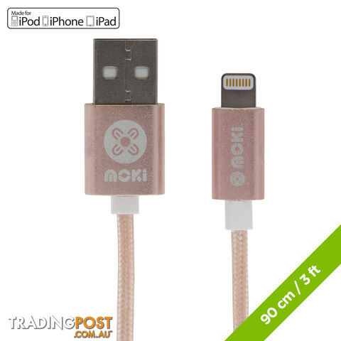 Moki Braided Lightning SynCharge Cable 90cm - Rose Gold ACC-MSTLCABRG