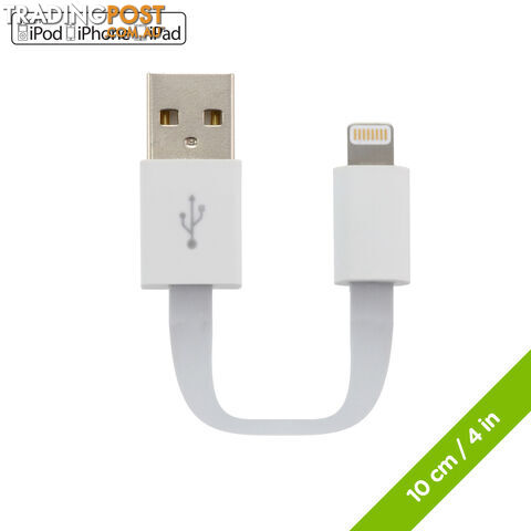 MOKI Pocket Lightning SynCharge Cable - 10cm/4" White Apple Licenced