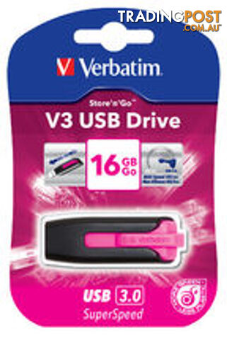 VERBATIM 16GB V3 USB3.0 Pink Store'n'Go V3; Rectractable