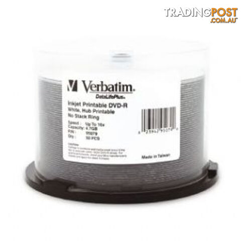 VERBATIM DVD-R 4.7GB 50Pack of White Wide Inkjet 16x