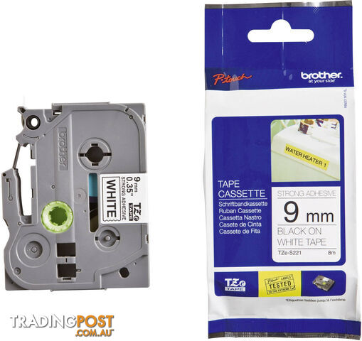 Premium Generic Label Cassette - Black on White 9mm Replacement for Part Number : TZ-S221,TZe-S221