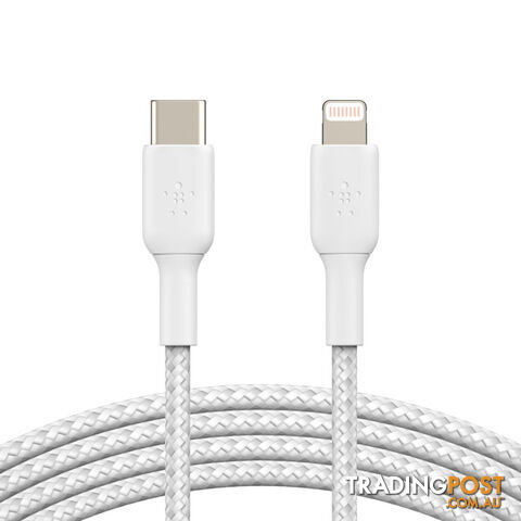 BELKIN BOOST CHARGE Braided Lightning to USB-C Cable 2m/6.6ft - WhiteCAA004bt2MWH,MFi certified,Tested to withstand 10,000+ bends for longevity