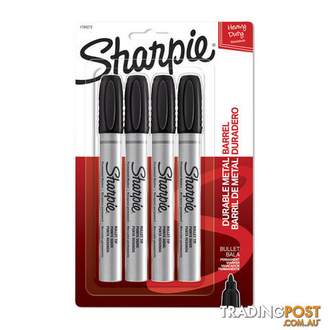 SHARPIE Met Permanent Marker Bullet Tip Black Pack 4