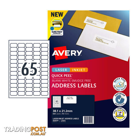 AVERY Label QP L7651 65Up Pack of 10