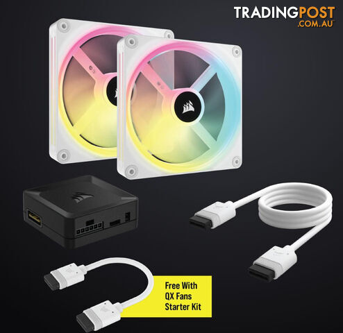 CORSAIR QX RGB Series, iCUE LINK QX140 RGB WHITE, 140mm Magnetic Dome Bearing. PWM RGB Dual Fan, Starter Kit