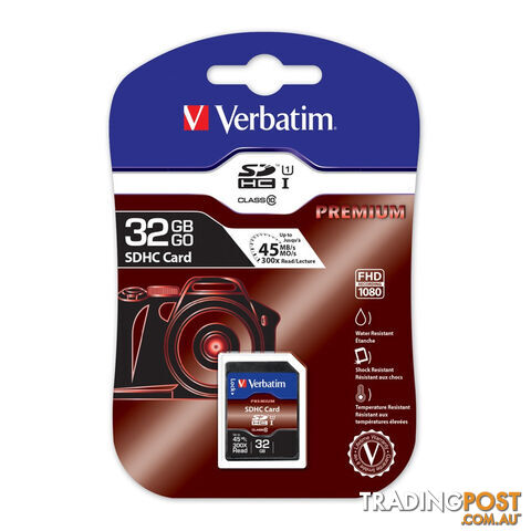 VERBATIM SDHC 32GB Class 10 Up to 45MB/Sec 300X read speed