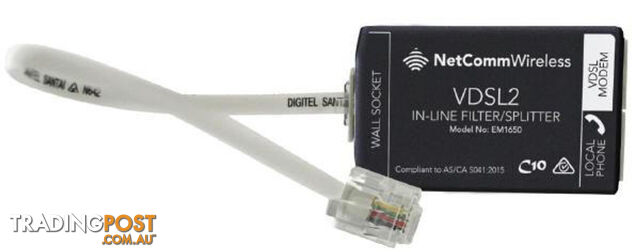 NetComm EM1690B VDSL/ADSL2+ In-Line Splitter/Filter Australian Certified used by NBN
