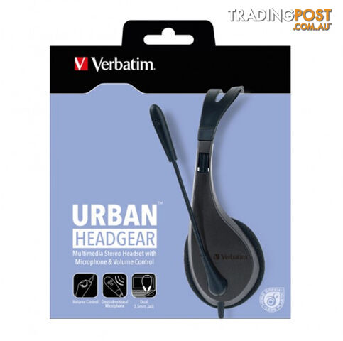 Verbatim Multimedia Headset with Microphone - Wide Frequency Stereo, 40mm Drivers, Comfortable Ergonomic Fit, Adjustable, Built-in, omni-directional