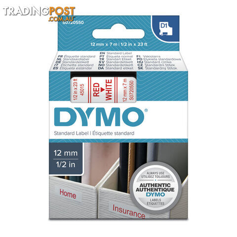 DYMO Red on Wht 12mmx7m Tape