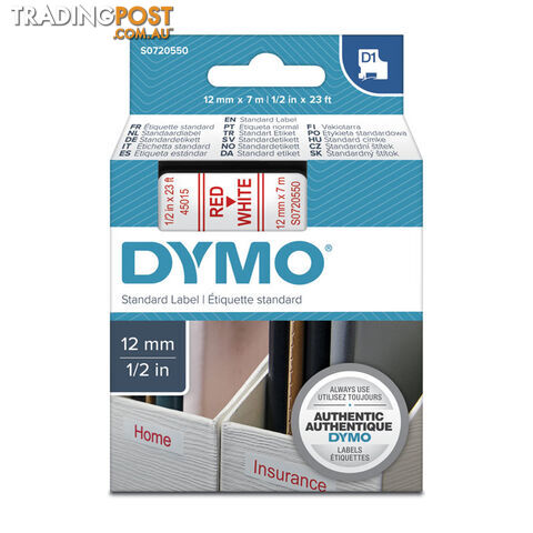 DYMO Red on Wht 12mmx7m Tape