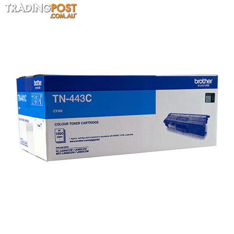BROTHER TN-443C Colour Laser Toner - High Yield Cyan - to suit HL-L8260CDN/8360CDW MFC-L8690CDW/L8900CDW - 4,000 Pages