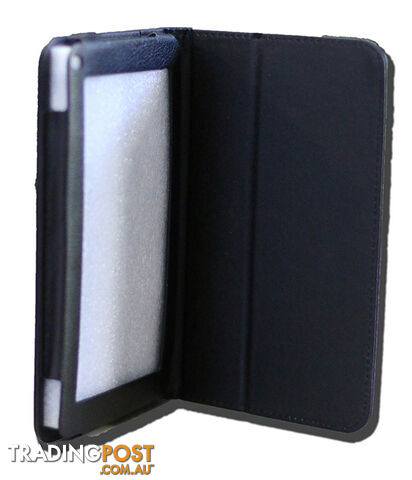 LeaderTab7 Folio Case Black Faux Leather. Camera hole rear