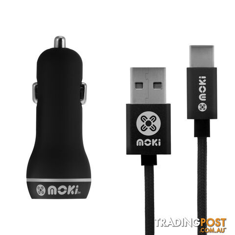 MOKI Type-C SynCharge Braided Cable + Car Charger