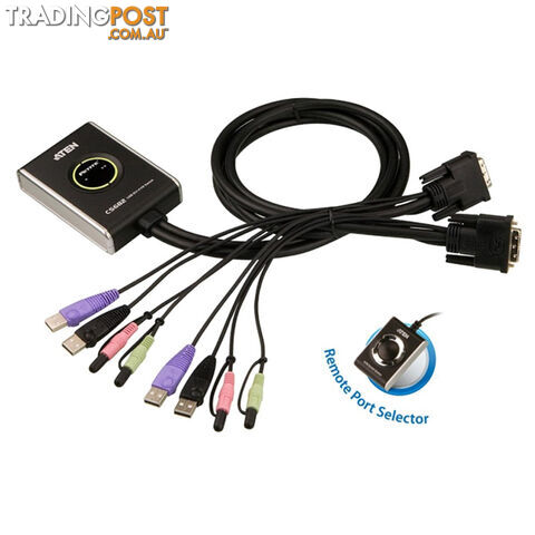 Aten Petite 2 Port USB DVI KVM Switch with Audio and Remote Port Selector - 1.2m Cables Built In