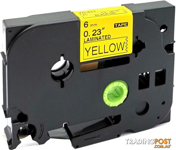 Premium Generic Label Cassette - Black on Yellow 6mm Replacement for Part Number : TZ-611,TZe-611