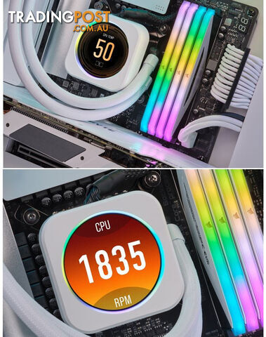 CORSAIR iCUE ELITE CPU Cooler LCD White Display Upgrade Kit transforms your CORSAIR ELITE CAPELLIX CPU cooler into a personalized dashboard