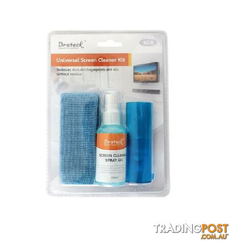 Brateck 3-In-1 Screen Cleaner Kit 1 x 60ml Screen Cleaner + 1 x 200x200mm Pearl Cloth + 1 x Soft Brush