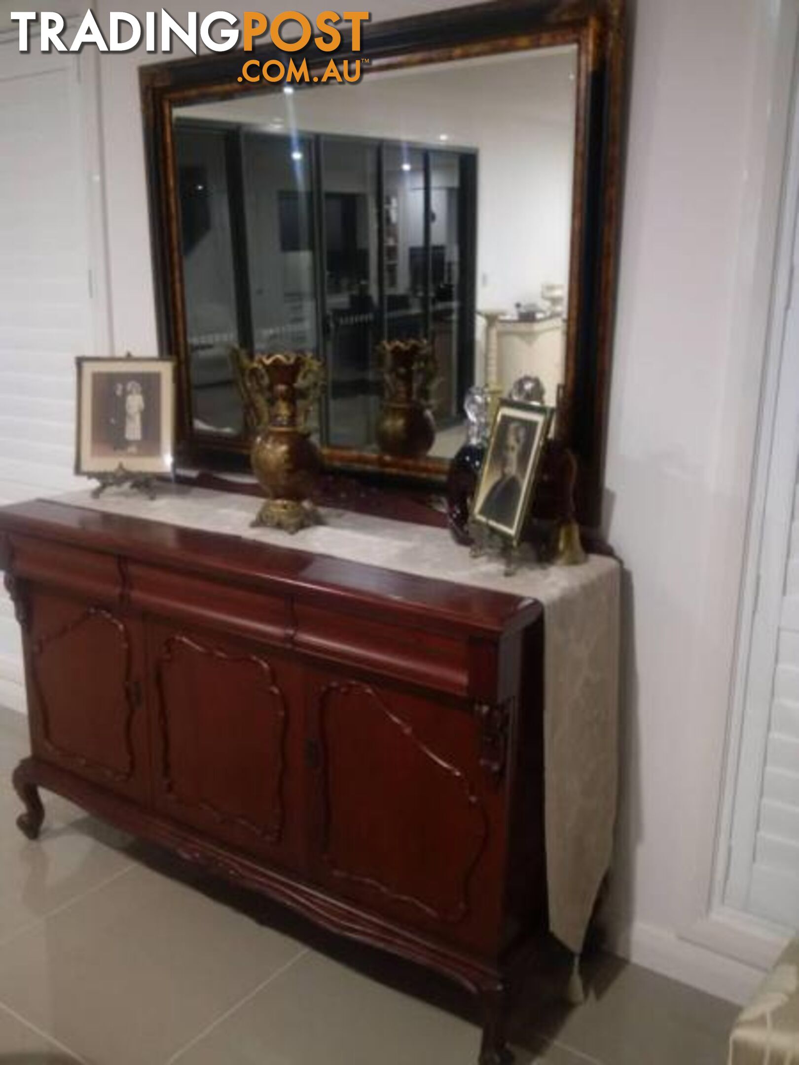 Superb Cedar Buffet + Large Tortoiseshell Mirror