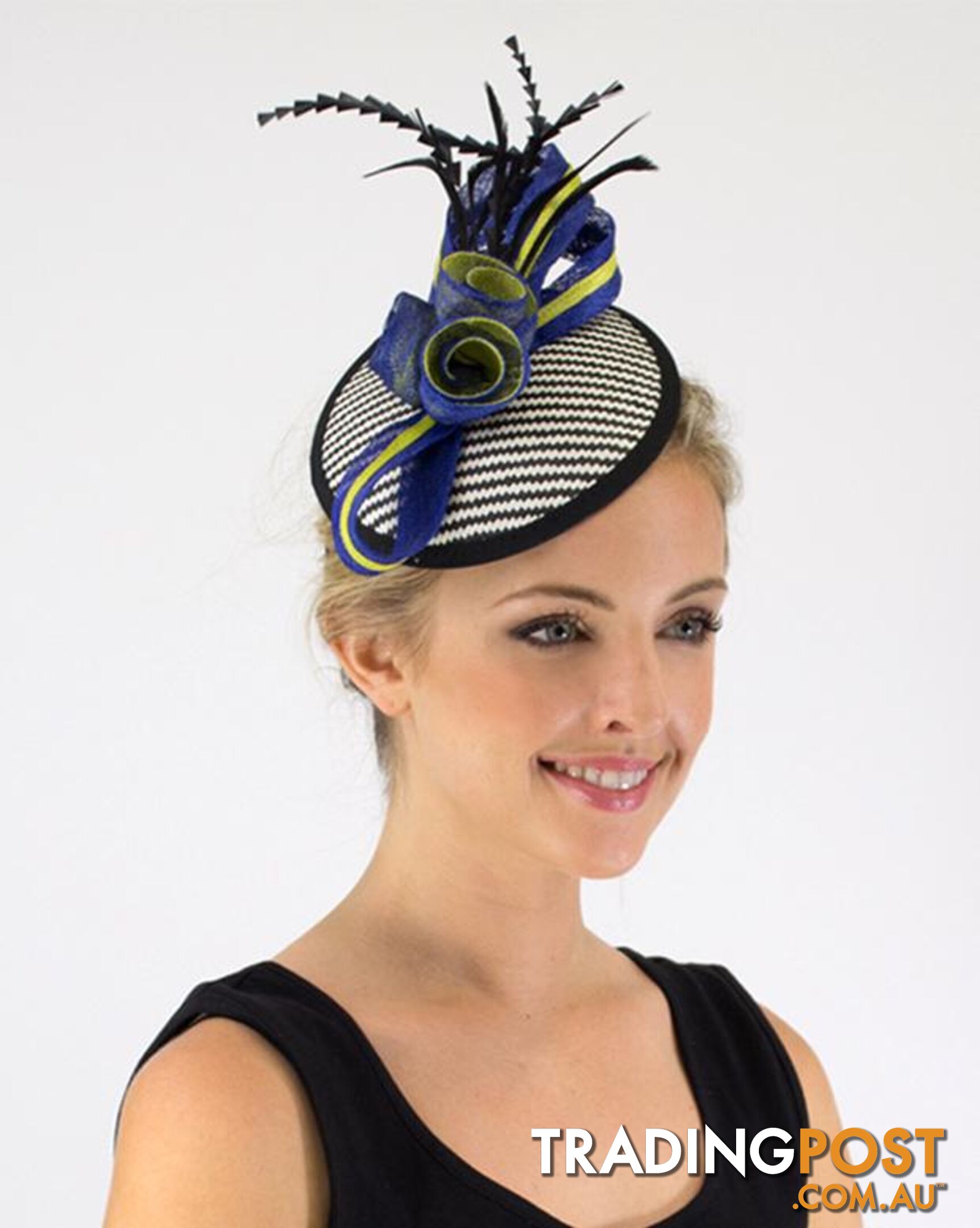 JENDI Striped Black & Cobalt Fascinator