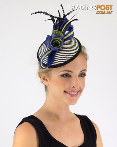 JENDI Striped Black & Cobalt Fascinator