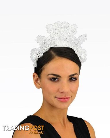 JENDI White Lace Headband Fascinator