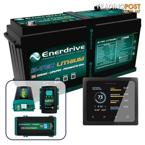 Enerdrive ePOWER B-TEC 200Ah Lithium Battery, 40A DC2DC + 100A AC + 2600W Inverter & Simarine