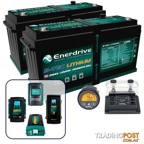 Enerdrive ePOWER B-TEC 2 x 200Ah Lithium Battery, 40A DC2DC + 60A AC + 40A MPPT + 2600W Inverter & Monitor