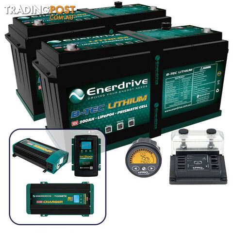 Enerdrive ePOWER B-TEC 2 x 200Ah Lithium Battery, 40A DC2DC + 100A AC + Inverter & Monitor