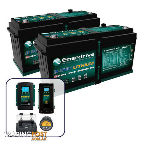 Enerdrive ePOWER B-TEC 2 x 200Ah Lithium Bundle, 40A DC2DC + 60A AC with ePro+ Monitor Charger Pack