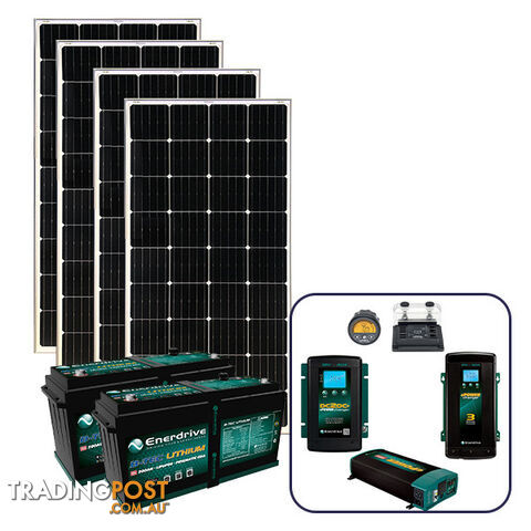 Enerdrive 400Ah Off-Grid 40A DC & 60A AC Charging Bundle, with 760W of Solar Panels and 2000W Inverter (AC Transfer)