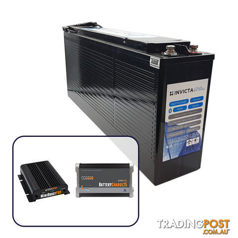 Invicta 12V 100Ah Front Terminal Lithium Battery with Bluetooth + BMPRO 30A 12V...