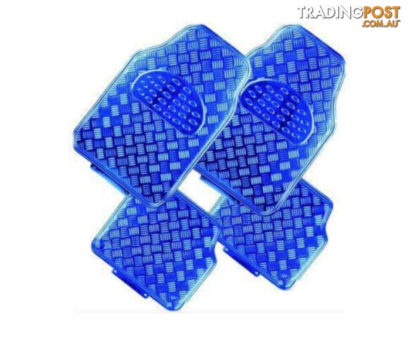 DZ Venom Aluminium Look 4-Piece Rubber Car Mat - Blue