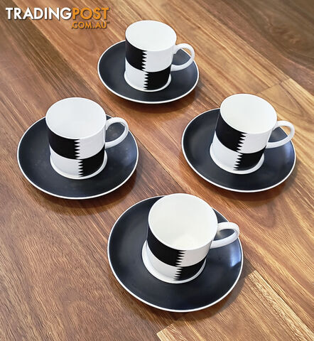 Susie Cooper by Wedgewood "Heraldry" Black Demi tasse Coffee Cups/Saucers x 4