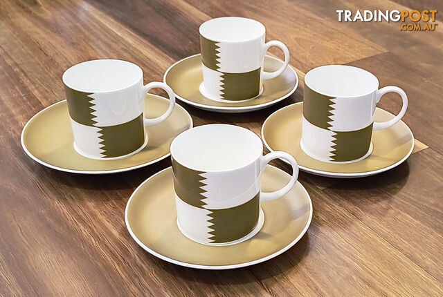 Susie Cooper by Wedgewood "Heraldry" Old Gold Demi tasse Coffee Cups/Saucers x...