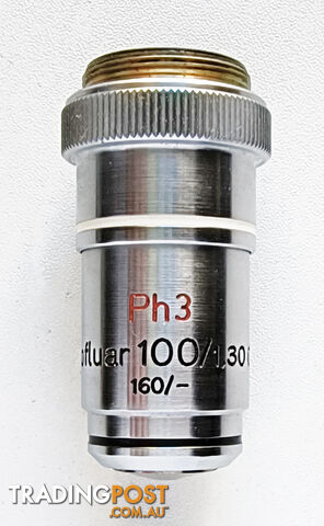 Vintage Carl Zeiss Ph3 Neofluar 100/1.30 Oel Microscope Objective + Case