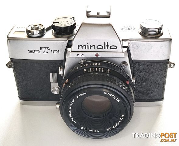 Vintage Minolta SRT-101 35mm SLR+MD Rokkor 45mm/f2 Pancake Lens
