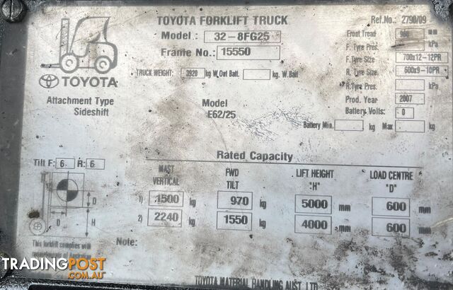 Used Toyota 2.5TON Forklift For Sale