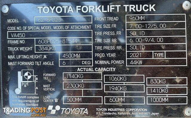 New Toyota 2.5TON Forklift For Sale