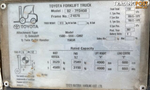 Used Toyota 5.0TON Forklift For Sale