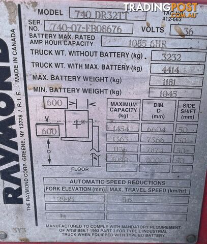 Used Raymond BT Reach Truck For Sale