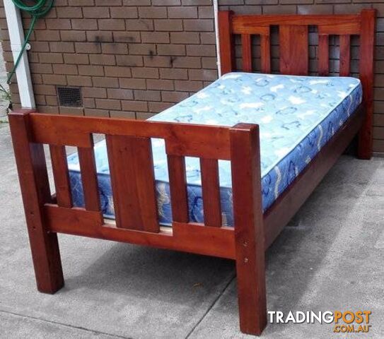 2 x solid timber frame single bed and mattress, $120each