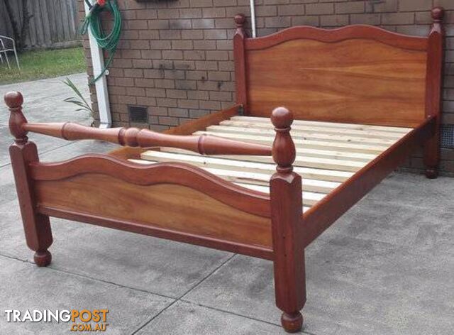 sturdy solid timber queen bed frame with mattress