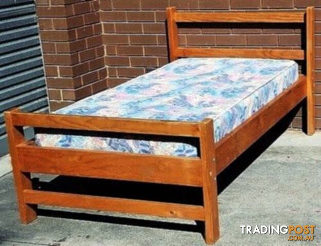 sturdy timber single bed frame and mattress