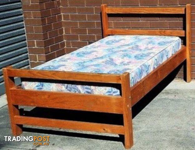 sturdy timber single bed frame and mattress