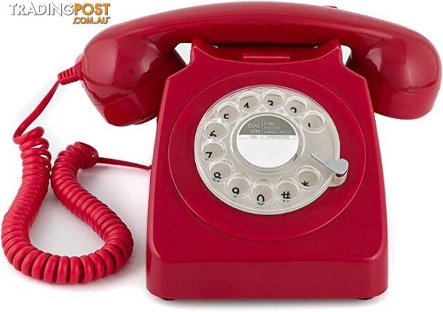 GPO Rotary 1970s-style Retro Landline Phone Curly Cord, Authentic Bell Ring