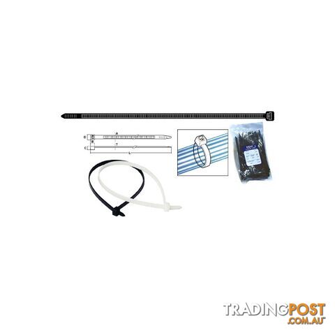 CTP100BK 100MM PREMIUM CABLE TIE BLACK - 100 PACK T18RBK/W