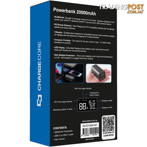 PD100W491 20000 MAH 100W PD POWER BANK CHARGECORE - photo 3 of 3