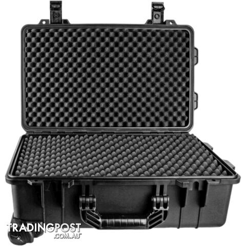 GS022 530X 355X 225 PROTECTIVE BLACK TROLLY CASE WITH FOAM GEARSAFE