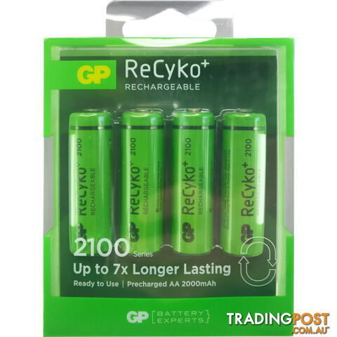 GP4AARECY RECYKO LSD AA BATTERY 4PK 2100MAH RECHARGEABLE NIMH GP