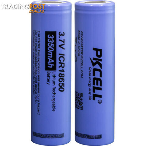 PK18650/33 3.7V 3350MAH 18650 LI-ION BATTERY 2PK RECHARGEABLE FLAT TOP...